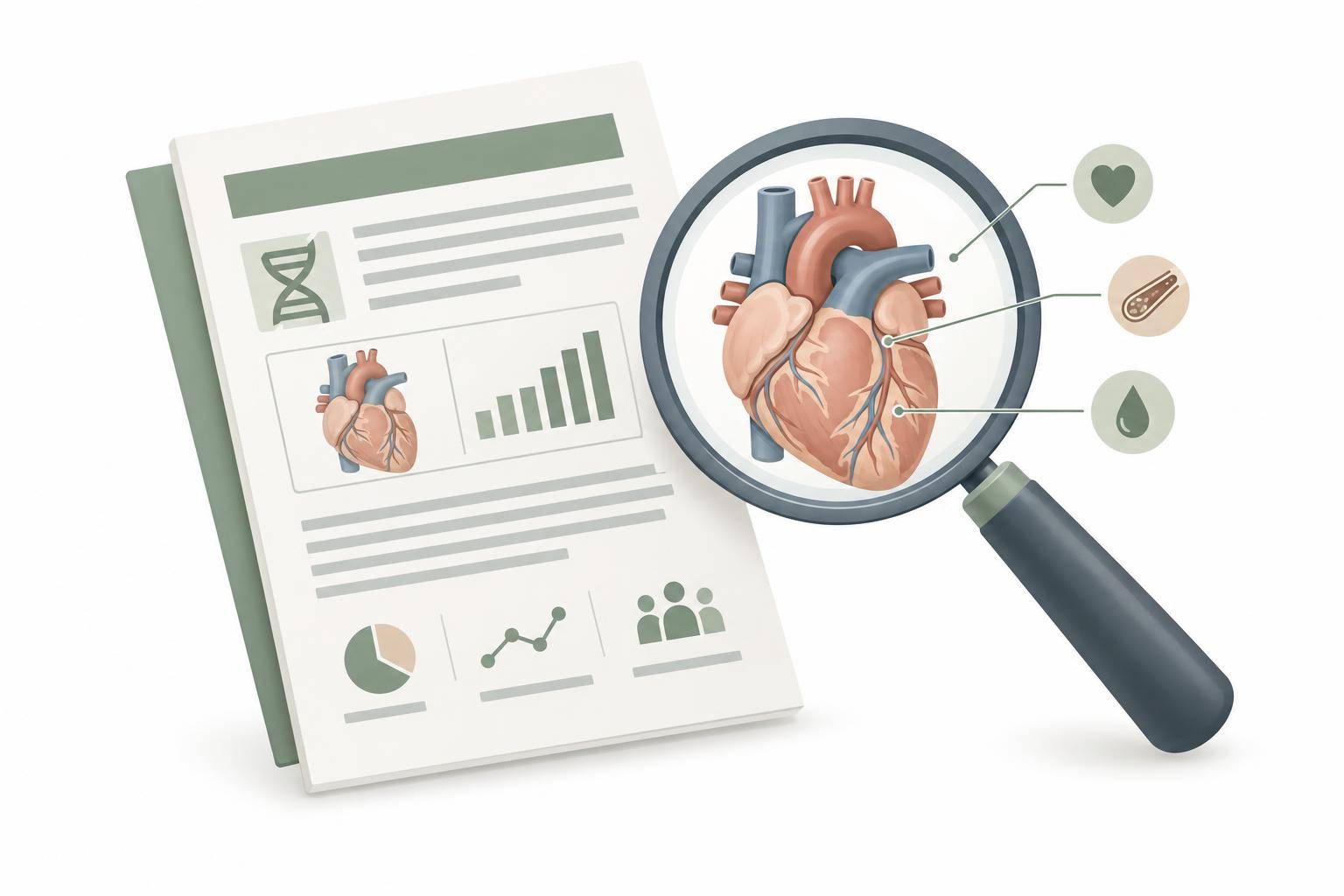 A research paper and magnifying glass represent reviewing evidence