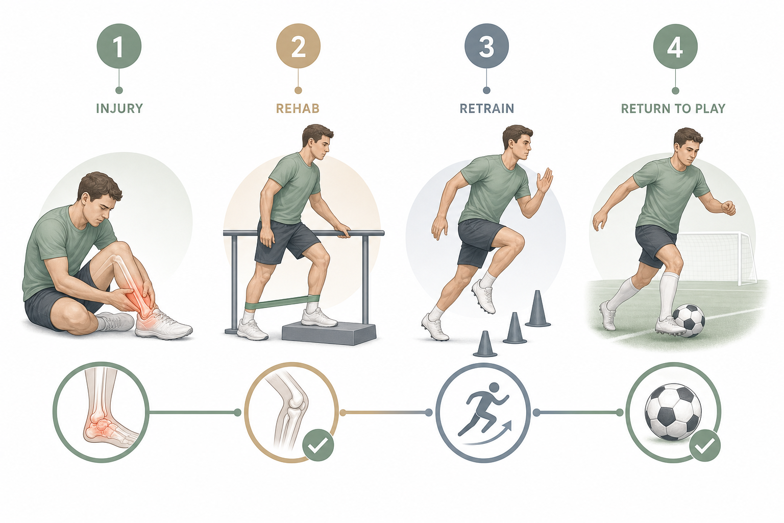 Illustration of the sports injury rehabilitation phases