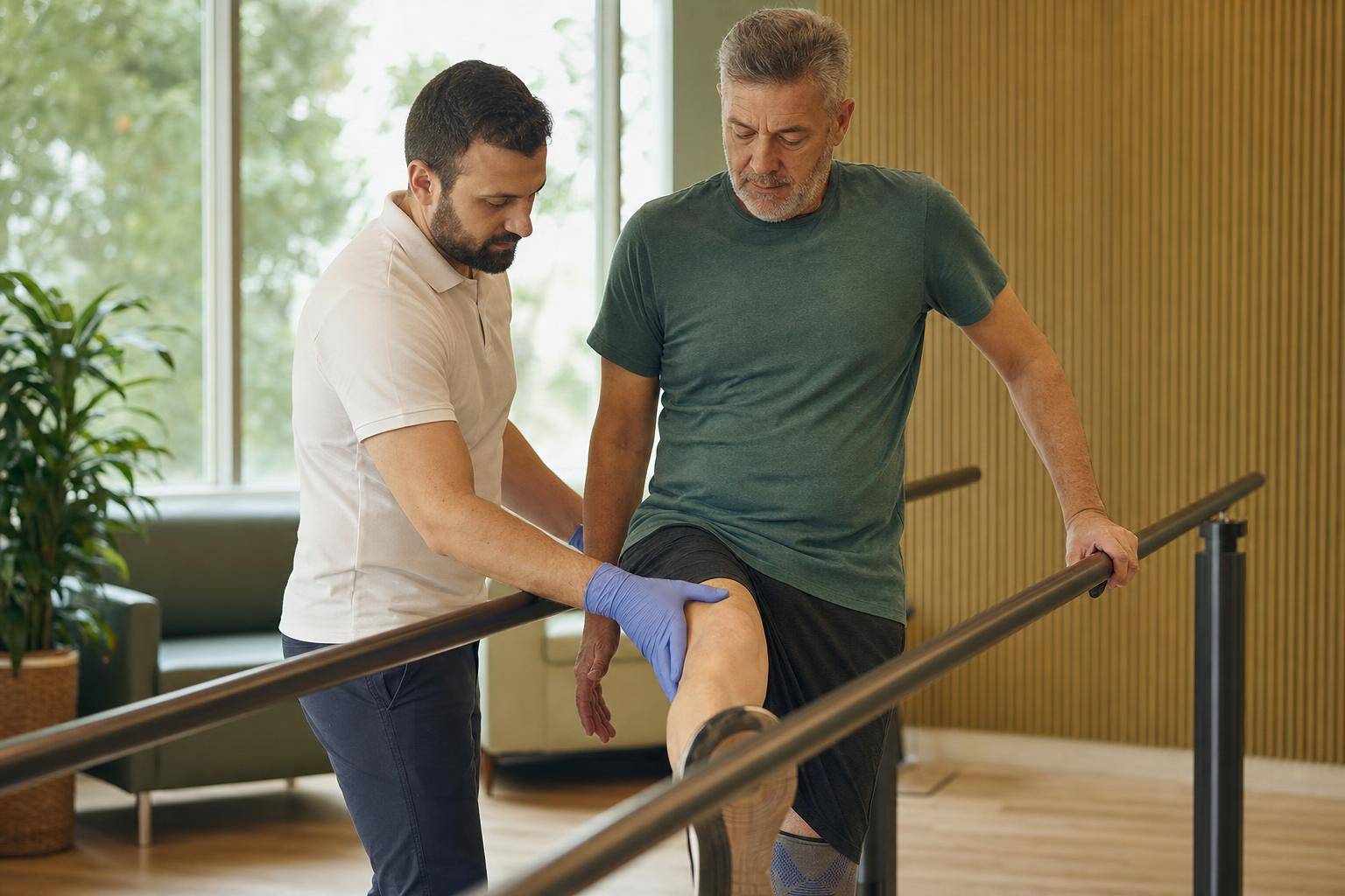 Patient practising guided movement during stroke rehabilitation