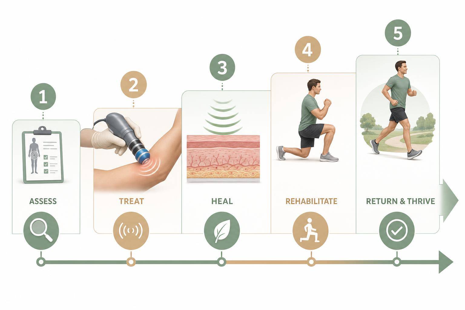 Infographic of the physiotherapy treatment and recovery journey for shockwave therapy